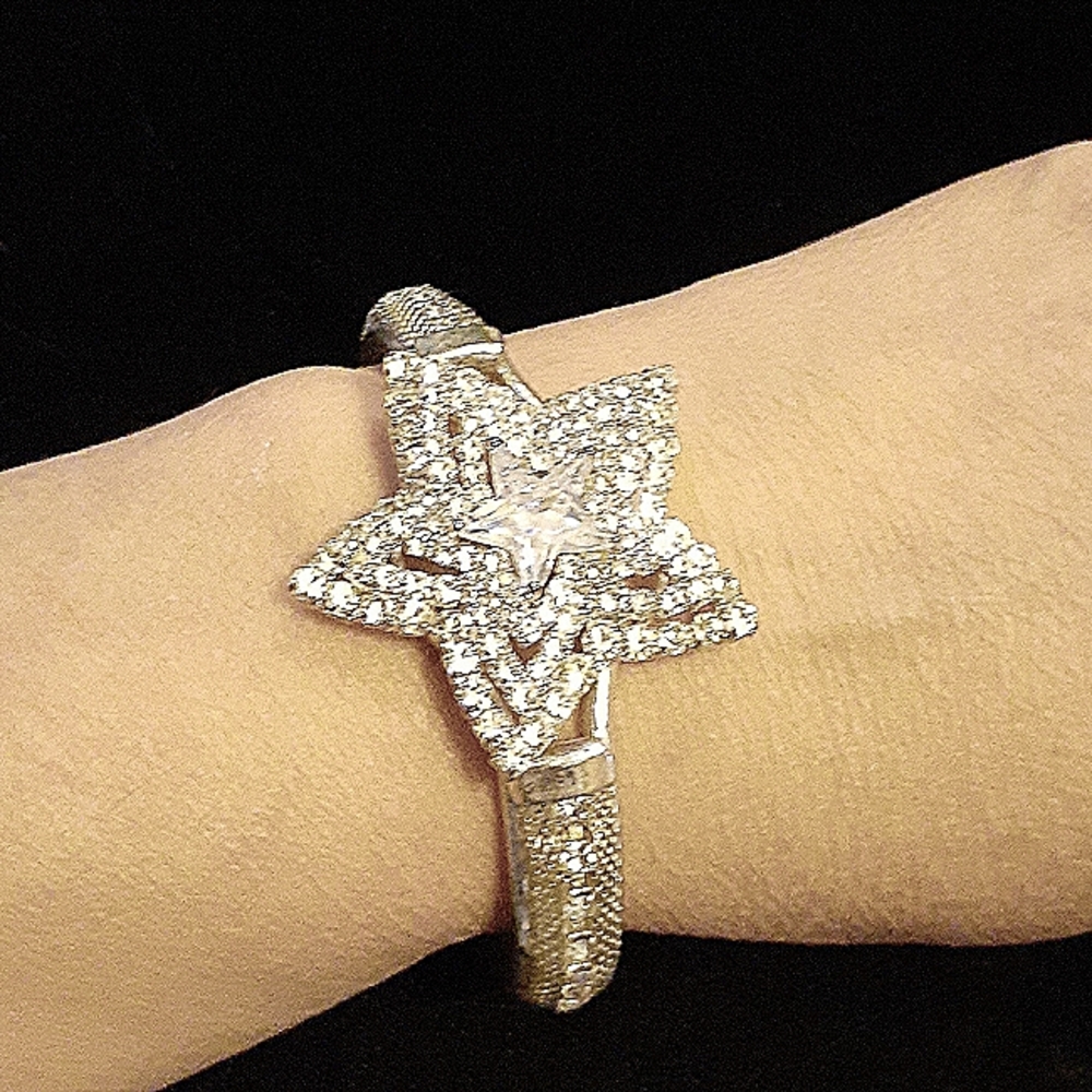 Oh my Stars! Bling bangle pave cz and star solitaire